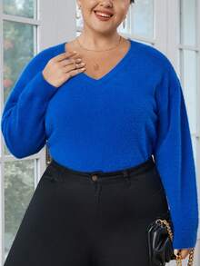 SHEIN Essnce Plus Drop Shoulder Sweater - Blue - View 3