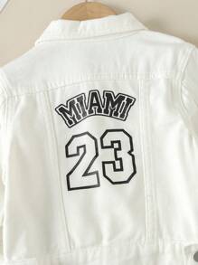 Chàng trai trẻ Đồ họa Chữ cái Chi tiết về Flap Áo khoác denim - trắng - Xem 6