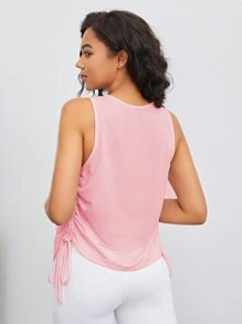 Drawstring Side Solid Sports Tank Top - Pink - View 2