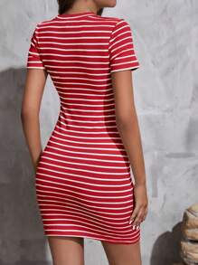 SHEIN Essnce Vestido ajustado con estampado de rayas - Burdeos - Ver 2