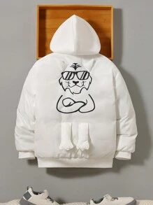 SHEIN Tween Boy 3D Cartoon Graphic Padded Coat - White - View 2