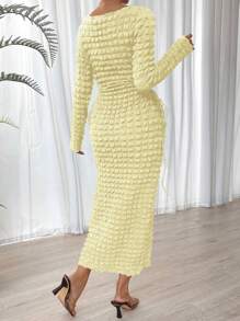 SHEIN Privé Solid Drawstring Side Bodycon Dress - Beige - View 2