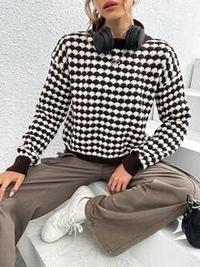 SHEIN Unity 滿版圖案落肩袖套頭毛衣 - 彩色 - 查看 3