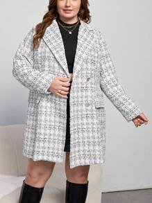 SHEIN Privé 加格紋雙排扣大衣 - 黑與白 - 查看 1