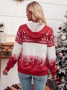 Calvaya Christmas Print Zip Up Drawstring Hoodie