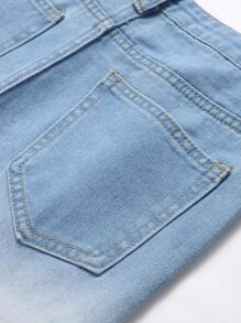 Tween Boy Ombre Letter Embroidered Fashionable Distressed Denim Jeans - Light Wash - View 3