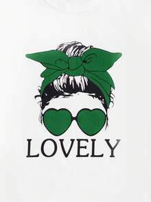 RueChic 女大童人物和字母圖案T恤和前繫帶長褲