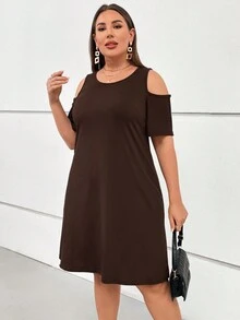 SHEIN LUNE 大碼挖肩T恤洋裝 - 棕色 - 查看 5