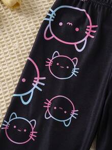 SHEIN Young Girl Cartoon Graphic Leggings - Black - View 3