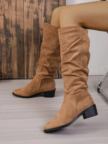 Retro Qua đầu gối Giày Boot cao Đối với phụ nữ , Phong cách Pháp Mùa thu Thời trang , Gót nhọn , Hiệp sỹ Giày ống - màu nâu - Xem 3