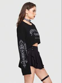 Hanes space Đồ họa Chữ cái Thả vai Áo len crop - màu đen - Xem 3