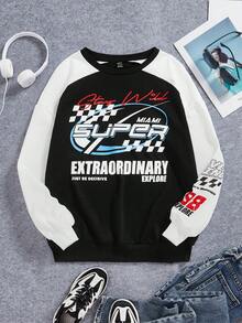 SHEIN EZwear Letter Graphic Drop Shoulder Sweatshirt - Black and White - View 5