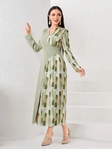 Modelyn Brush Print Wrap Detail Dress - Multicolor - View 5