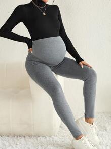 SHEIN Maternity Adjustable Waistband Leggings - Grey - View 6