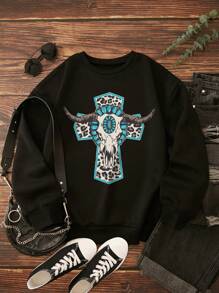 SHEIN Essnce In Động vật Lót nhiệt Áo nỉ - màu đen - Xem 1