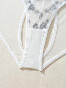 Conjunto de lencería con aro de malla bordada - Blanco y Negro - Ver 5