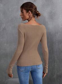 SHEIN Clasi Boat Neck Ribbed Knit Sweater