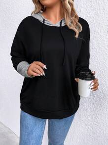 Linhara Áo nỉ hai màu dáng rộng, vai rớt, có dây rút, thích hợp cho lễ tốt nghiệp, tựu trường, lễ tốt nghiệp, giáo viên, áo nỉ mùa thu cho mùa tựu trường. - màu đen - Xem 4