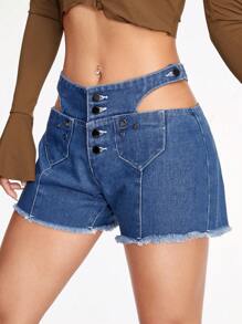 SHEINNeu Cut Out Raw Hem Denim Shorts