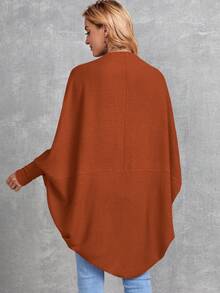 EMERY ROSE Batwing Sleeve Rib-knit Open Front Coat - Orange - View 2