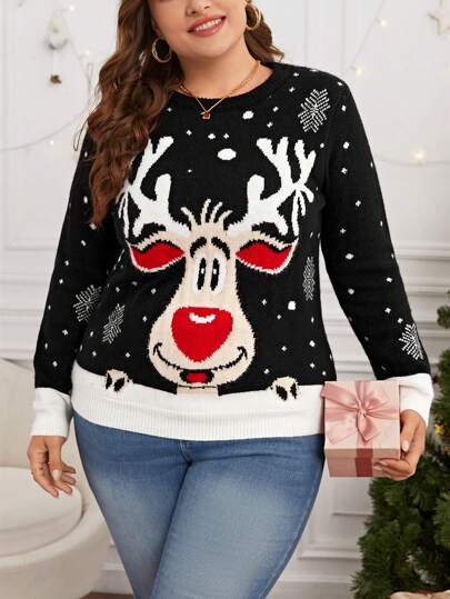 SHEIN LUNE Plus Christmas Pattern Sweater