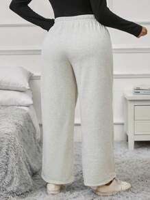 SHEIN LUNE Plus Solid Slant Pocket Sweatpants - Apricot - View 2