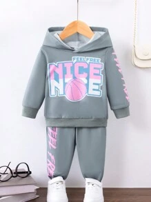 女嬰籃球和字母圖案連帽衫和運動褲