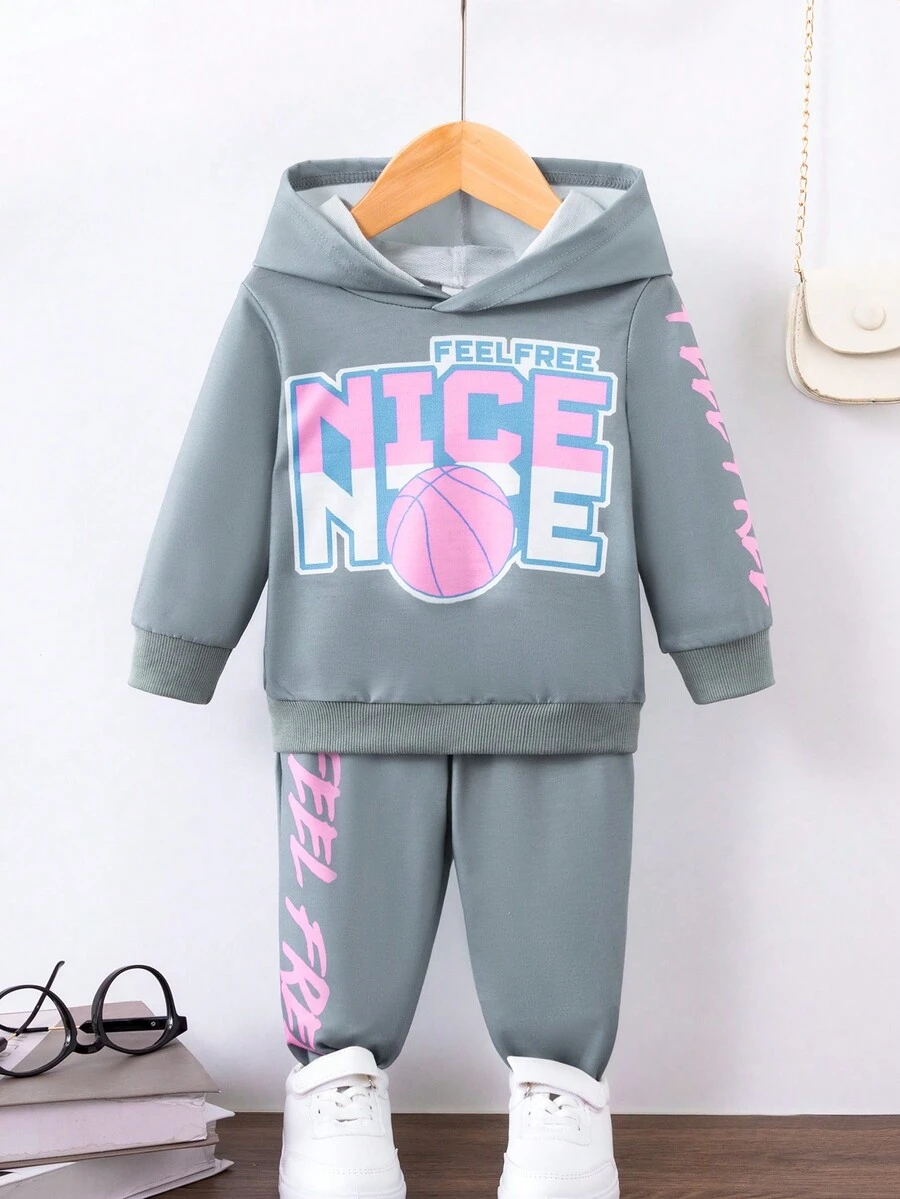 女嬰籃球和字母圖案連帽衫和運動褲