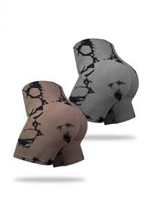 2pcs Graphic Print Wideband Waist Sports Shorts - Multicolor - View 1