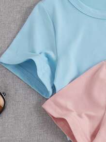 SHEIN Sparklyn Tween Girl 4pcs Solid Round Neck Tee, School, Campus, College - Multicolor - View 3