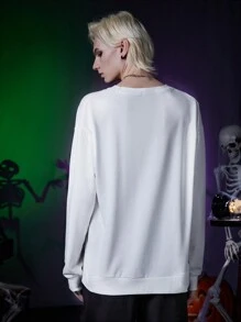 ROMWE MEN Corpse Bride | ROMWE Guys Letter Figure Graphic Drop Shoulder Sweatshirt - White - View 2