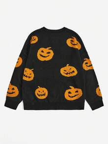SHEIN EZwear 加萬聖節南瓜圖案毛衣 - 黑色 - 查看 2
