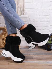 Women Thick Sole Insulated Snow Boots, New 2024 Winter Non-Slip Platform Heeled Short Boots With Thermal Lined - Black - View 5