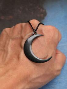ROMWE Goth 1pc Fashion Zinc Alloy Moon Charm Necklace For Women For Daily Decoration - Black - View 1
