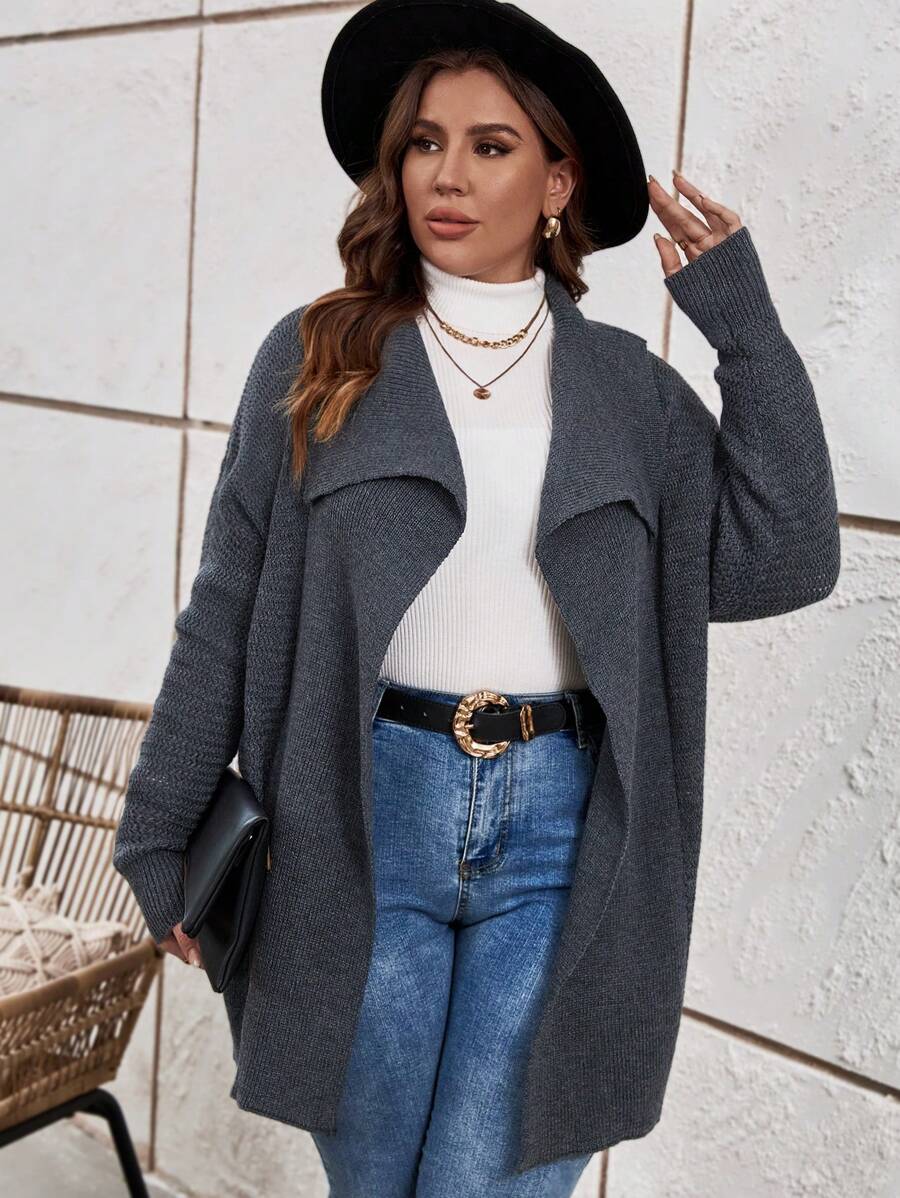 SHEIN LUNE Plus Size Waterfall Collar Drop Shoulder Cardigan for Sale