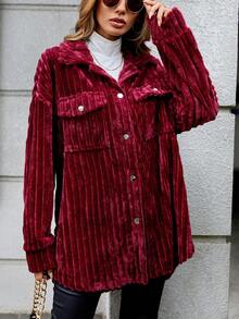 SHEIN LUNE Áo khoác có túi thả vai - Đỏ - Xem 4