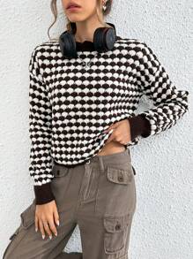 SHEIN Unity 滿版圖案落肩袖套頭毛衣 - 彩色 - 查看 1