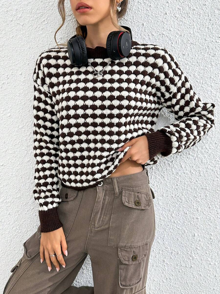 SHEIN Unity 滿版圖案落肩袖套頭毛衣 - 彩色 - 查看 1