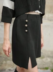 RueChic Button Detail Split Hem Skirt
