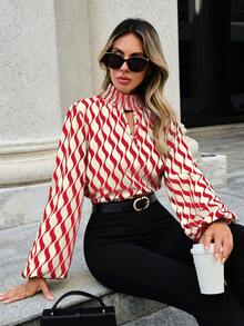 SHEIN Clasi Allover Print Keyhole Neckline Blouse - Multicolor - View 5