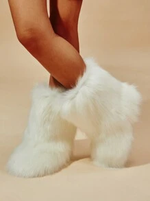 2025Women's Winter Warm Fur Boots With Mid-Calf Length, Anti-Slip, Personalized And Fashionable Slippers Design,Snow Boots - White - View 7