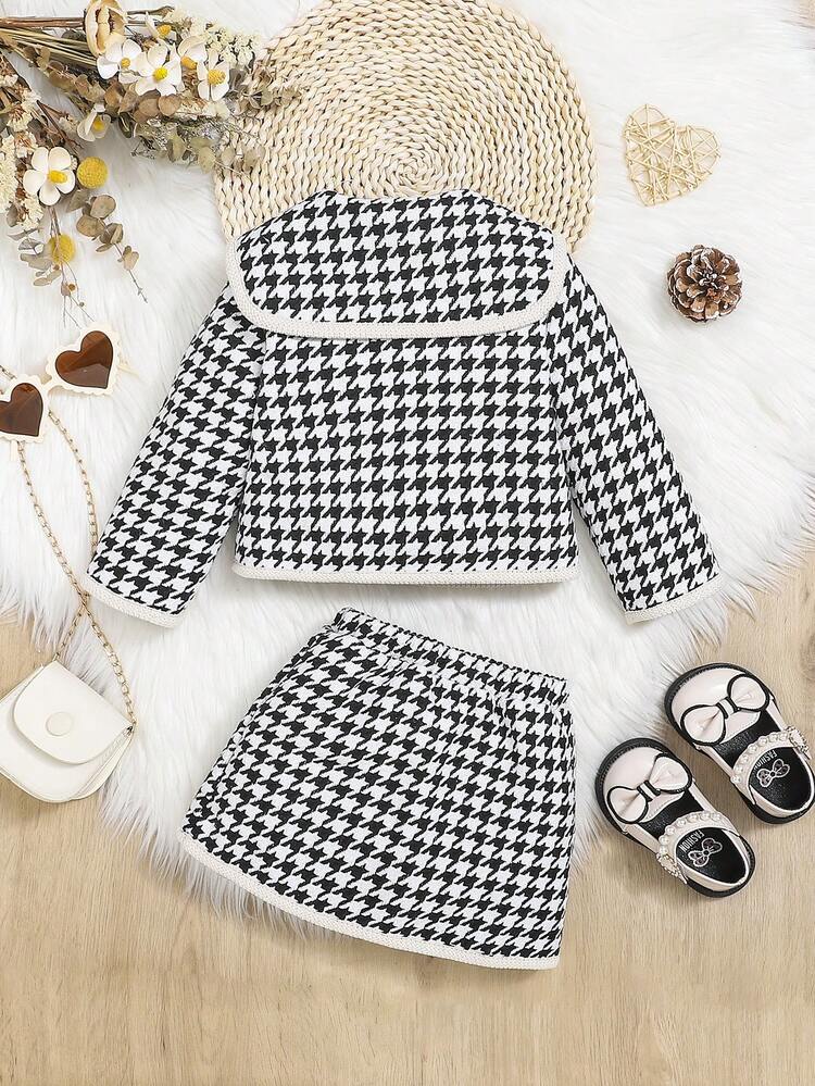 Baby Girl Houndstooth Print Jacket & Skirt