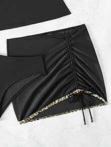 Leopard Halter Tankini With Beach Skirt - Multicolor - View 7