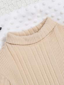 SHEIN 2入組純色高領寶寶女上衣和喇叭褲 - 杏色 - 查看 3