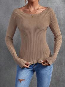SHEIN Clasi Boat Neck Ribbed Knit Sweater