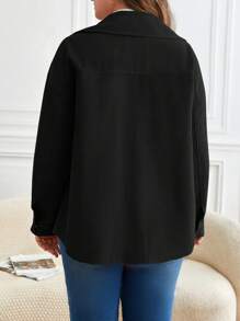 SHEIN Frenchy Plus Barnfit Flap Detail Drop Shoulder Jacket - Black - View 2