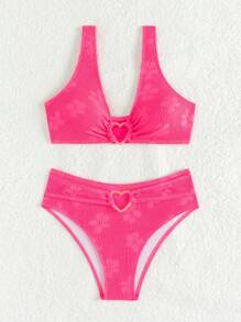 Heart Ring Linked Bikini Set - Hot Pink - View 6