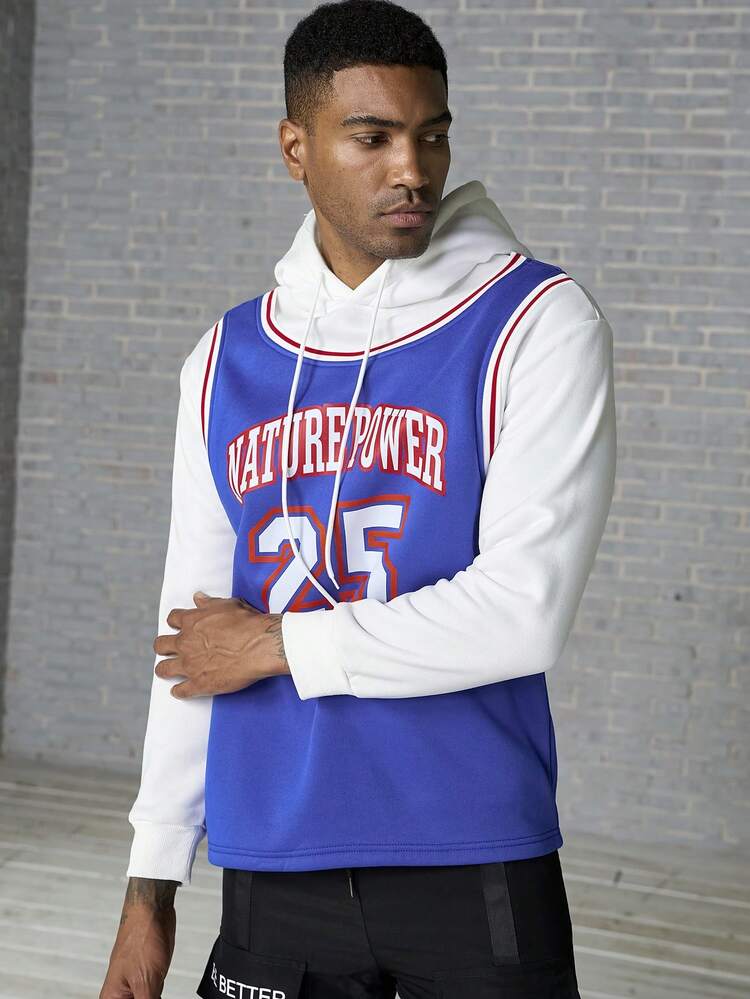 Men Letter Graphic Two Tone Drawstring Sports Sweatshirt Men Sweatshirt