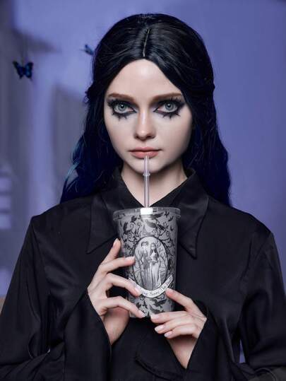 Corpse Bride | ROMWE 1pc Tumbler,Funky Letter Figure Graphic Washable Bottle With Lid