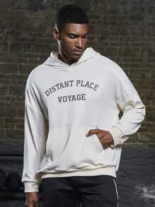 Manfinity Sport Corelite Sudadera con capucha deportiva de gráfico con lema de hombro caído para hombre